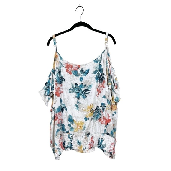 NWT Maurices Multicolor Floral Smocked Waist Cold Shoulder Top Plus Size 3X - Picture 2 of 6
